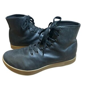 Nobull black leather high top sneakers lace up men 8.5 women 10 shoe perforated